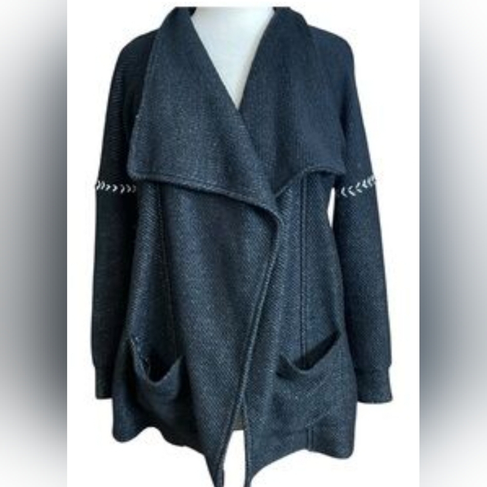 Lucky Brand Knit Wrap Cardigan Sweater Jacket Size M Embroidered Open Front